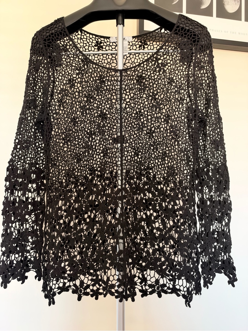 Pinky Black Crochet Lace Women’s Blouse Size L